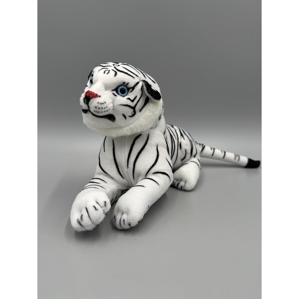 White Siberian Tiger Plush 12" Blue Eyes Striped Jungle Stuffed Animal GOFFA
